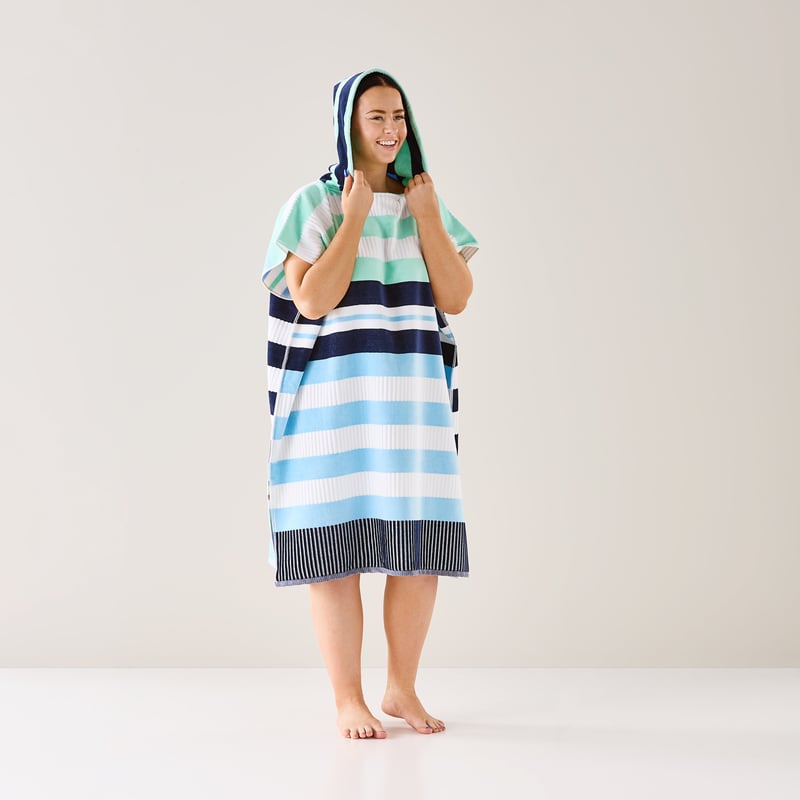 Velour Holiday Stripe Aqua Hooded Beach Towel