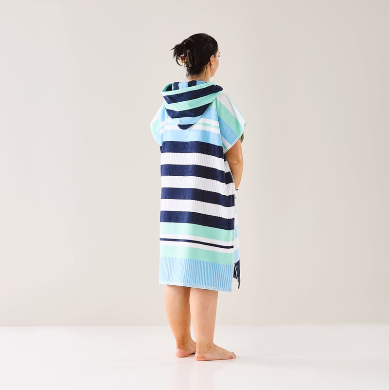 Velour Holiday Stripe Aqua Hooded Beach Towel