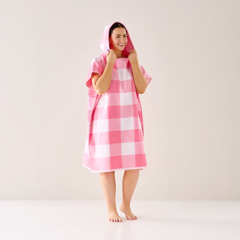 Velour Pink Gingham Hooded Beach Towel