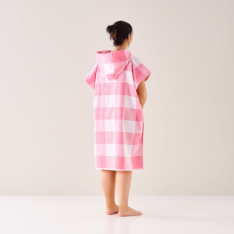 Velour Pink Gingham Hooded Beach Towel