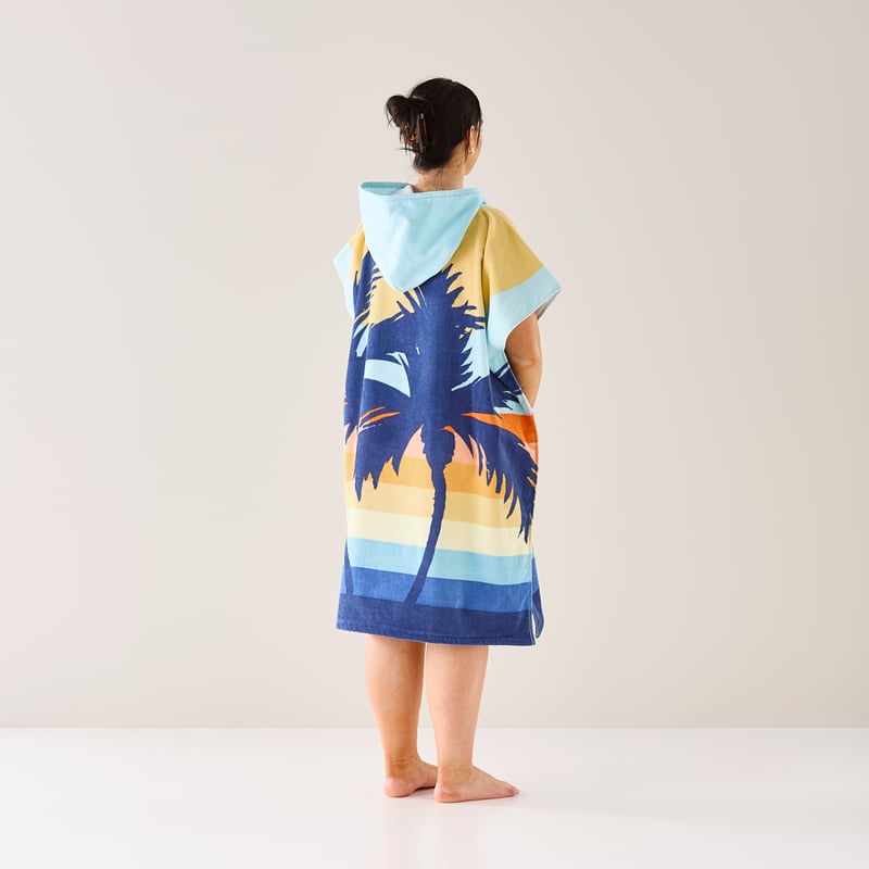Velour  Sunset Palm Blue Hooded Beach Towel