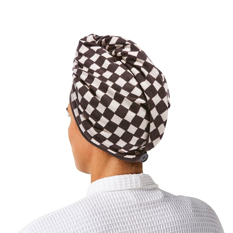 Black Check Hair Towel Wrap