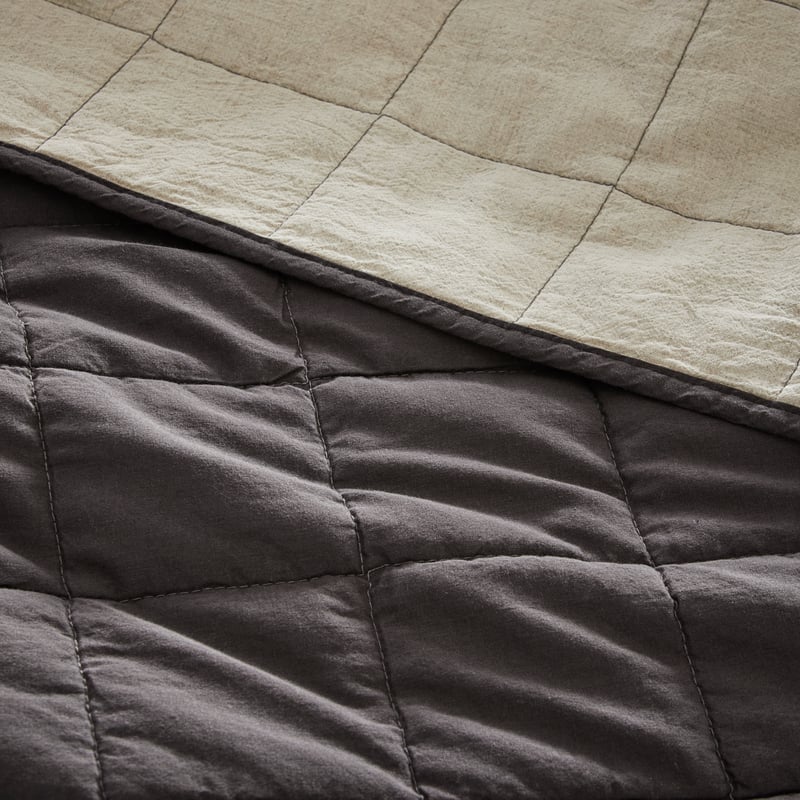 Olsen Natural & Coal Linen Cotton Coverlet