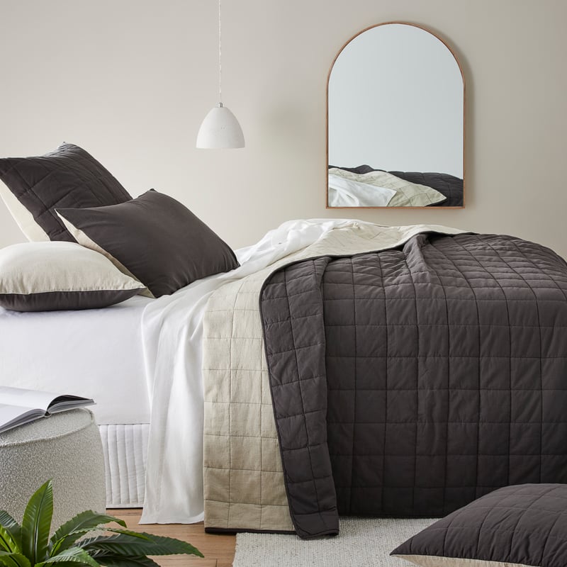 Olsen Natural & Coal Linen Cotton Coverlet