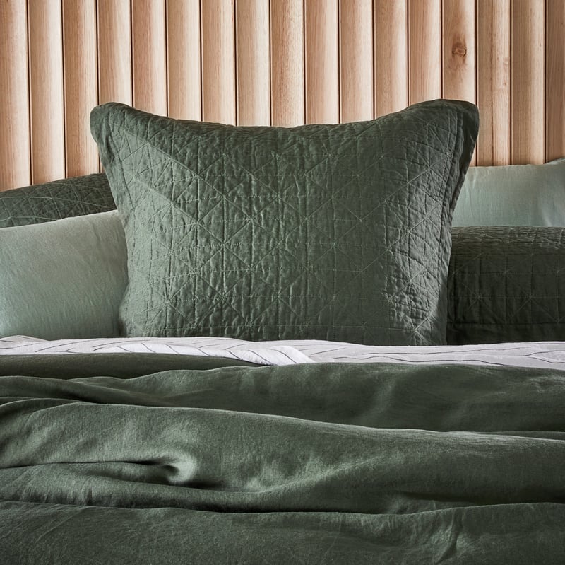 Vintage Washed Linen Thyme Quilted Pillowcase