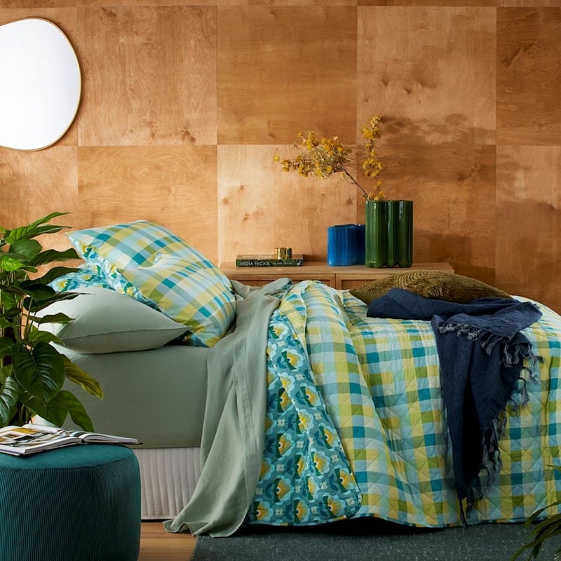 Retro Stems Peacock Quilted Coverlet Separates