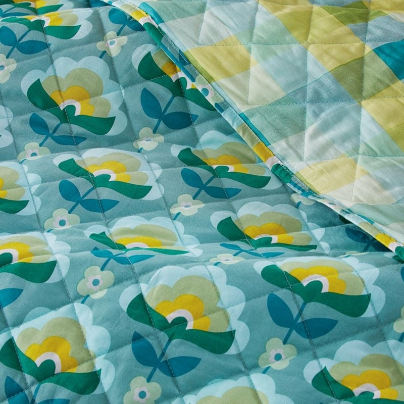 Retro Stems Peacock Quilted Coverlet Separates