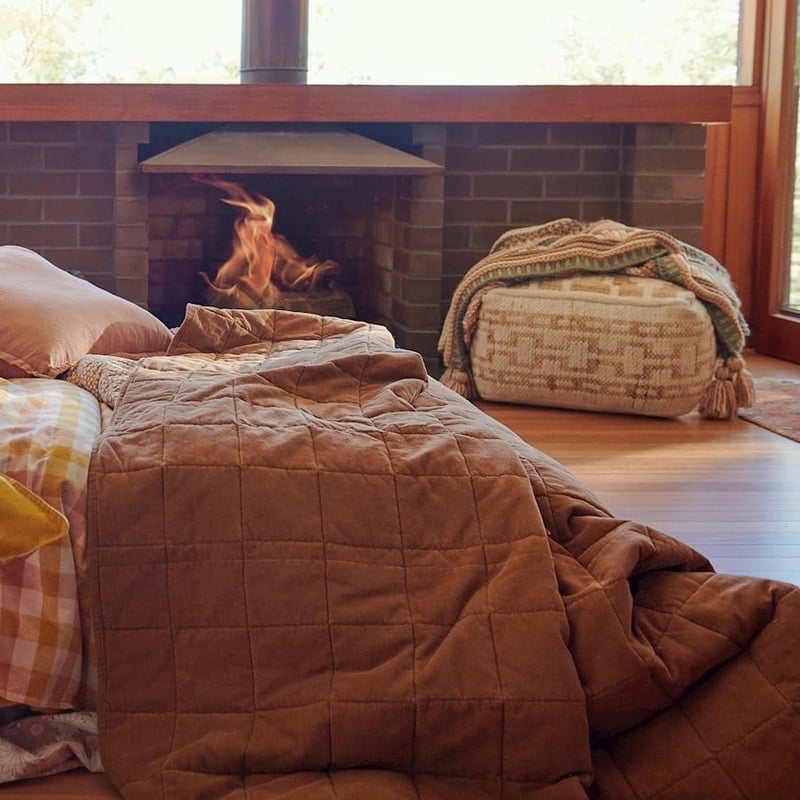 Tuberose Toffee Corduroy Quilted Coverlet Separates