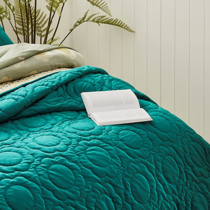 Flowerburst Velvet Green Quilted Coverlet Separates