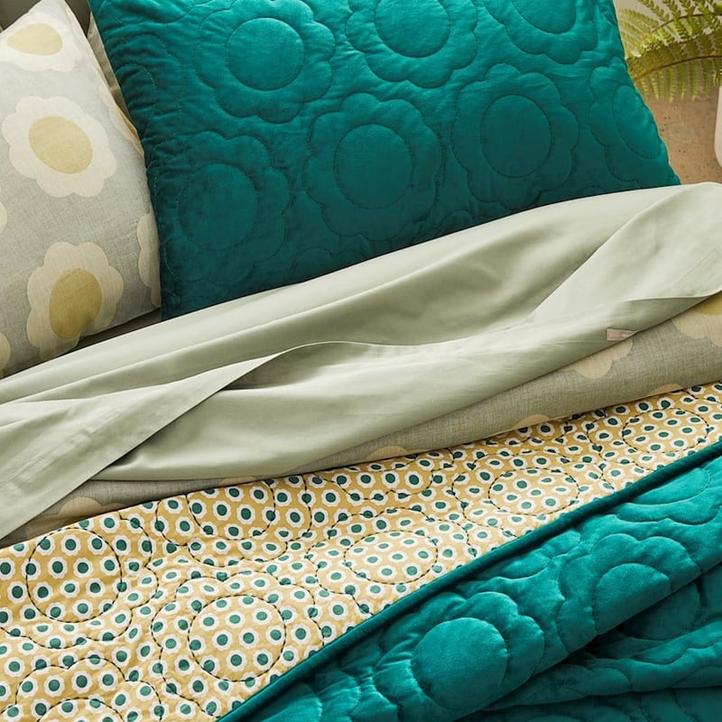 Flowerburst Velvet Green Quilted Coverlet Separates