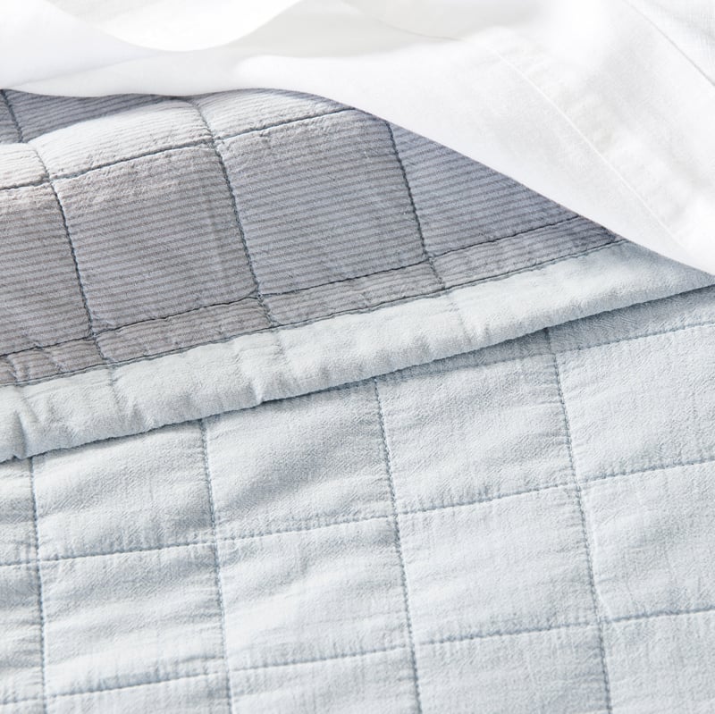 Mosman Soft Blue Stripe Quilted Coverlet Separates