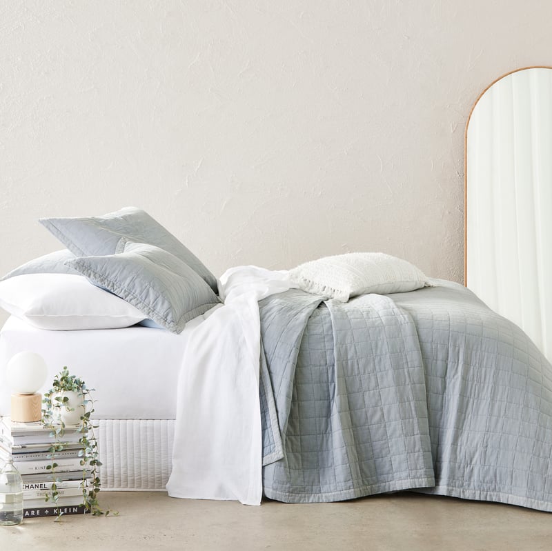 Mosman Soft Blue Stripe Quilted Pillowcases