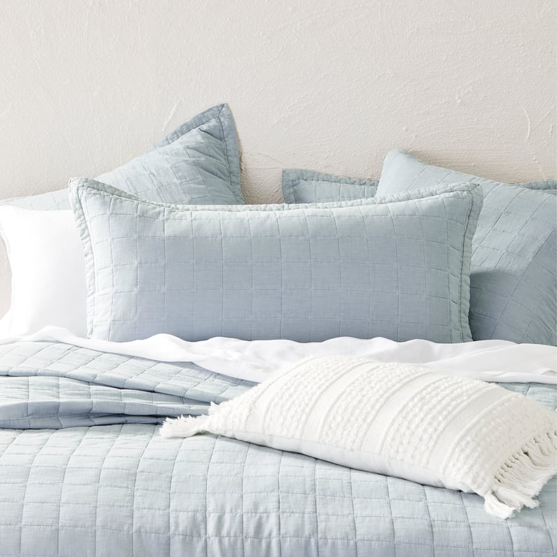 Mosman Soft Blue Stripe Quilted Pillowcases