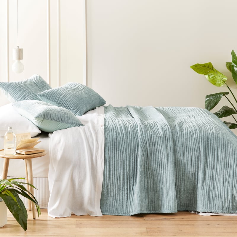 Mira Velvet Blue Grey Quilted Coverlet Separates