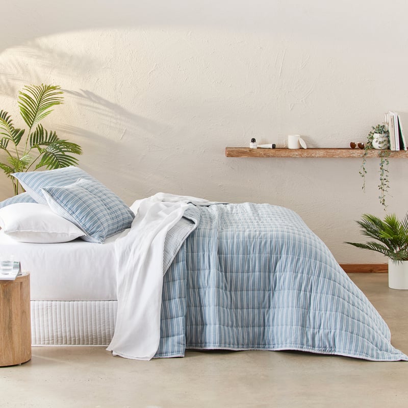Cove Denim & Off White Stripe Quilted Pillowcases