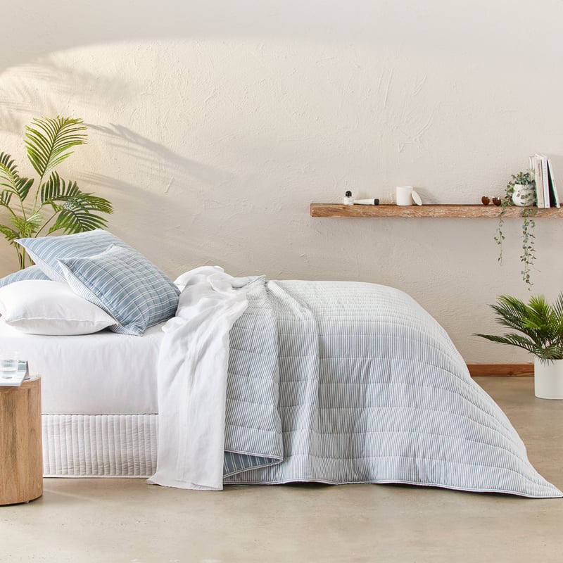 Cove Denim & Off White Stripe Quilted Coverlet Separates