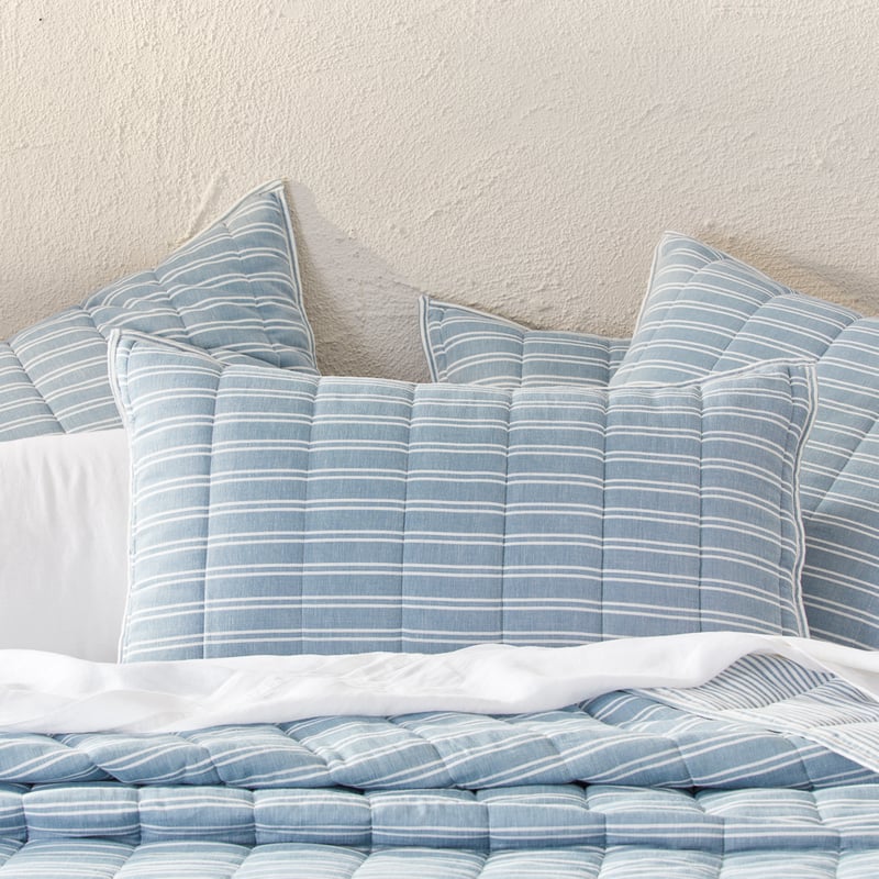 Cove Denim & Off White Stripe Quilted Pillowcases