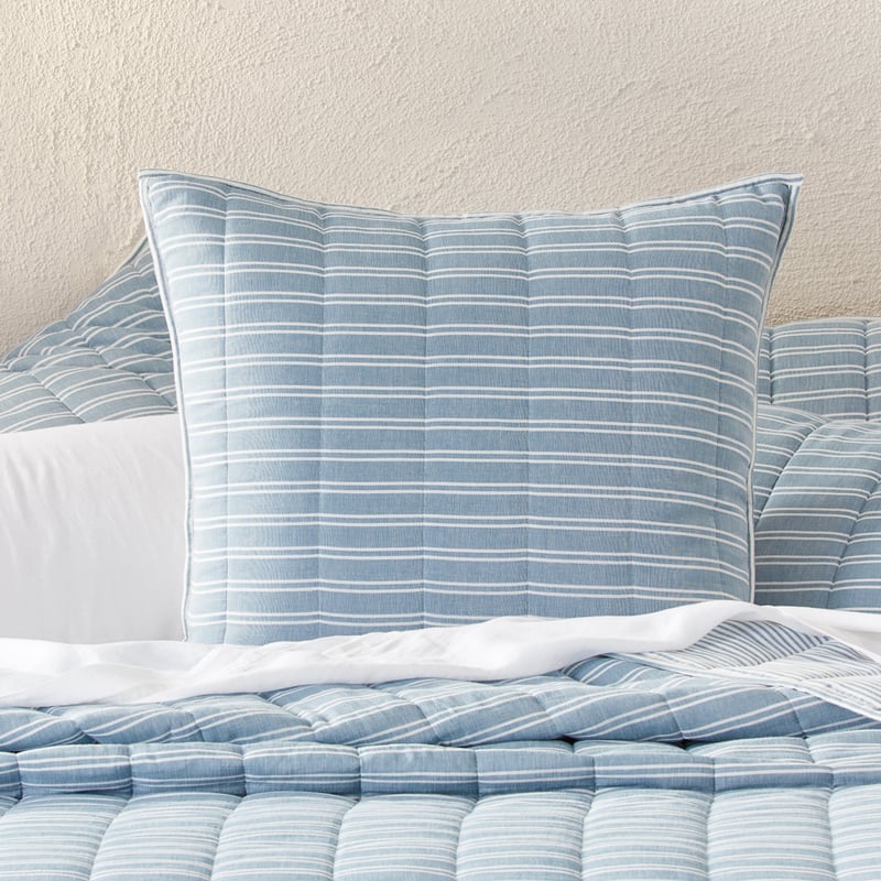 Cove Denim & Off White Stripe Quilted Pillowcases