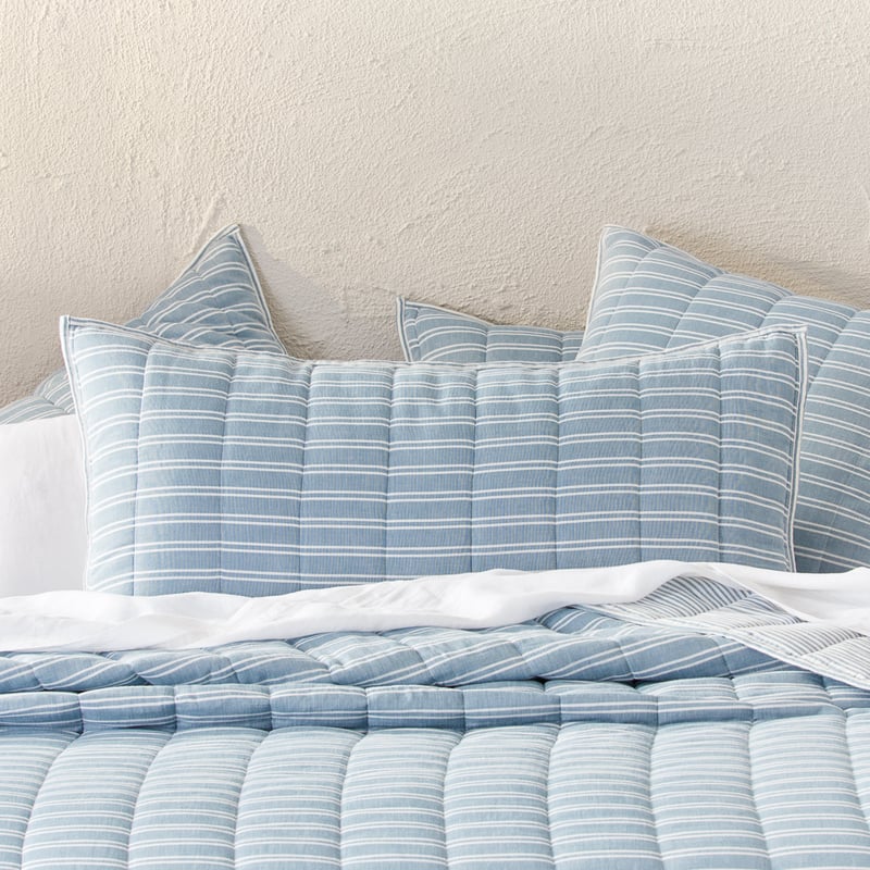 Cove Denim & Off White Stripe Quilted Pillowcases