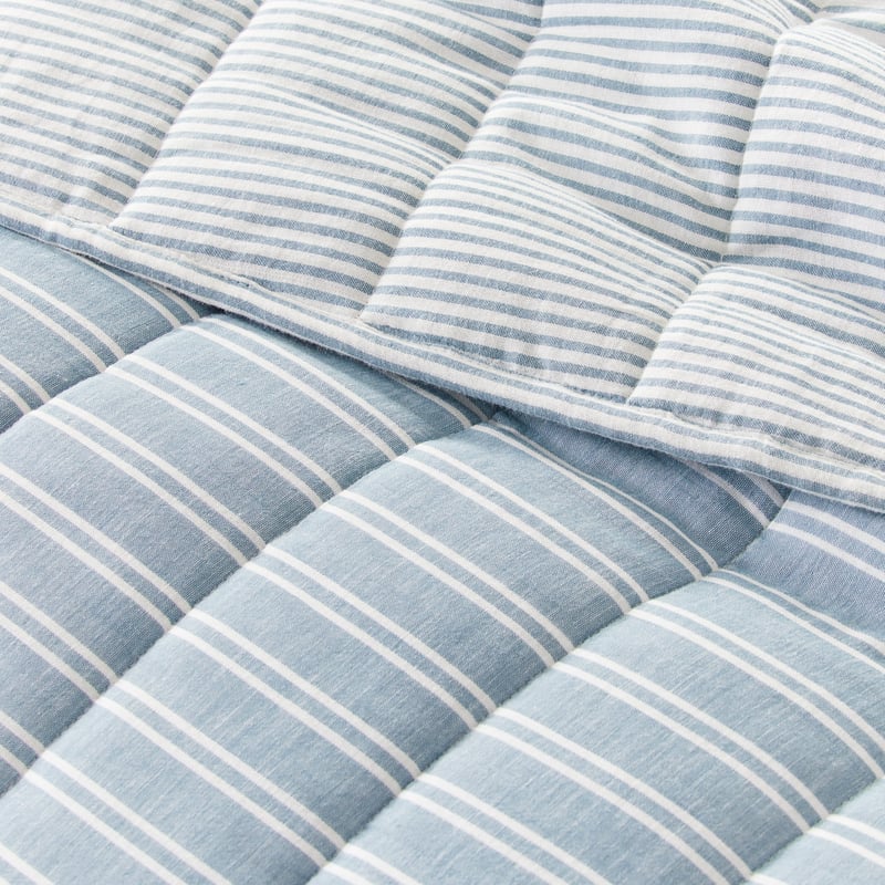 Cove Denim & Off White Stripe Quilted Coverlet Separates