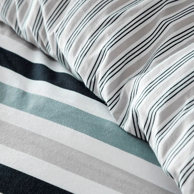 Printed Navy Stripe Flannelette Quilt Cover Set + Separates