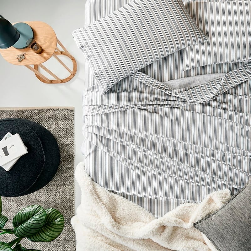 Printed Navy Stripe Flannelette Sheet Set