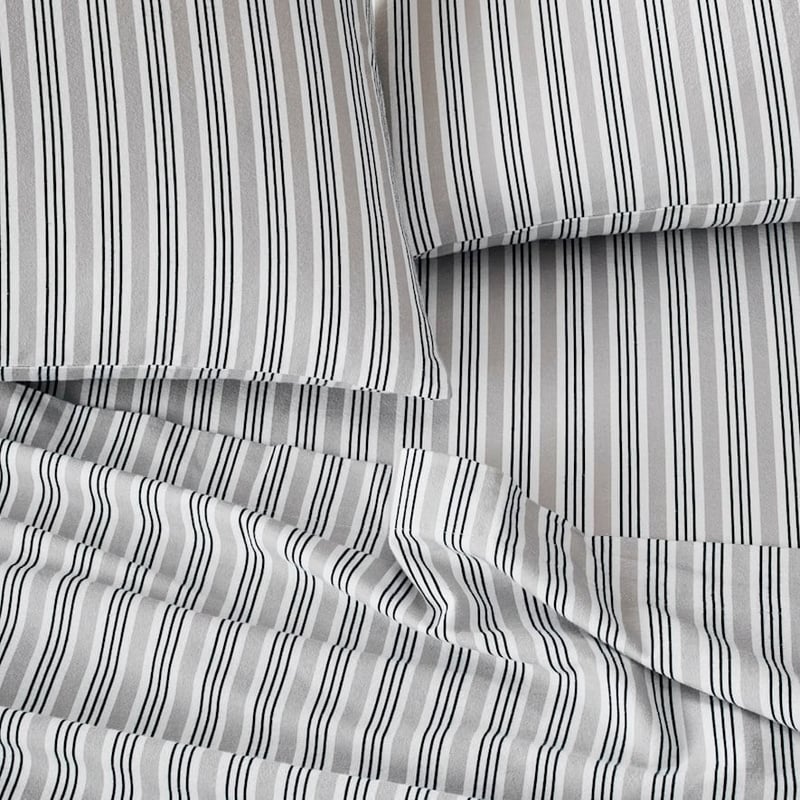 Printed Navy Stripe Flannelette Sheet Set