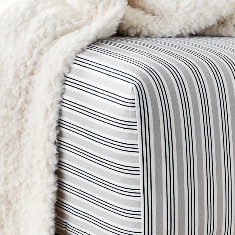 Printed Navy Stripe Flannelette Sheet Set