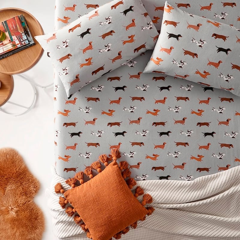 Printed Silver Dachshund Flannelette Sheet Set