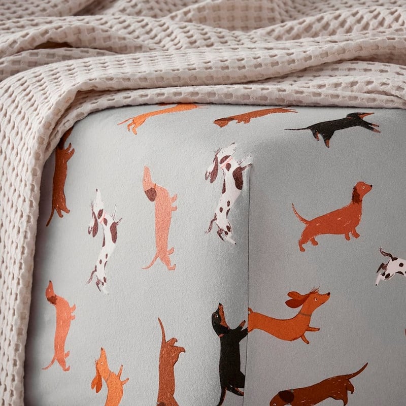 Printed Silver Dachshund Flannelette Sheet Set