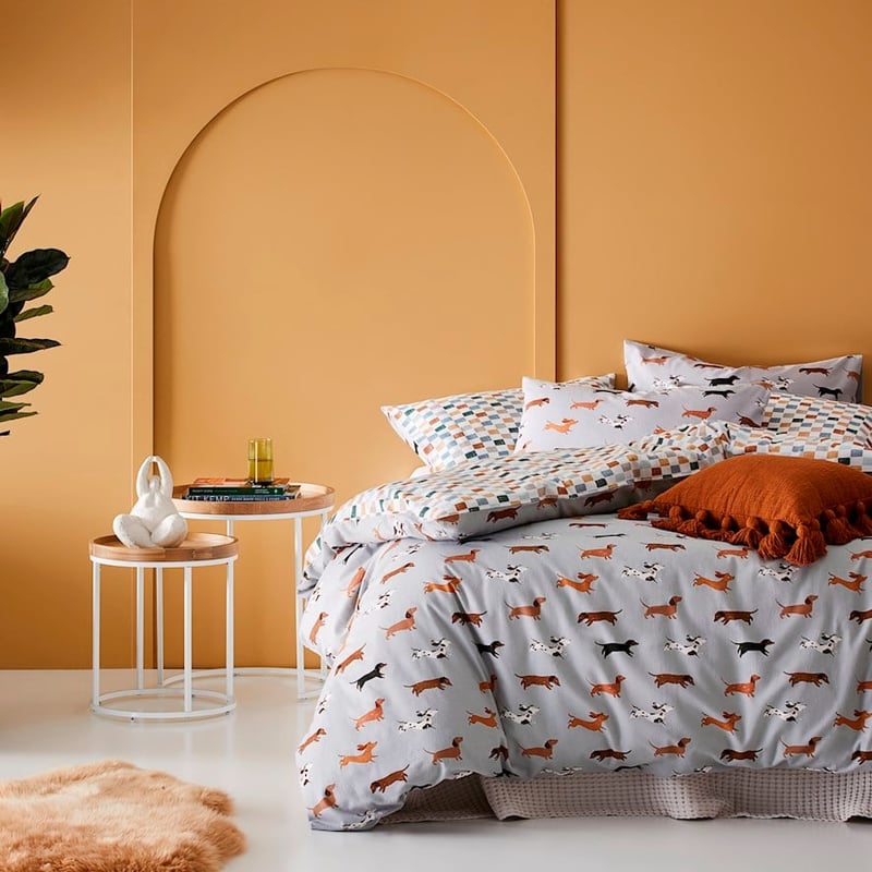 Printed Silver Dachshund Flannelette Quilt Cover Set + Separates