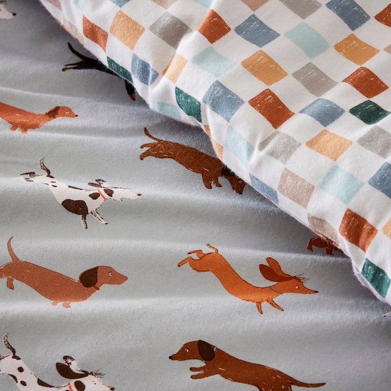 Printed Silver Dachshund Flannelette Quilt Cover Set + Separates