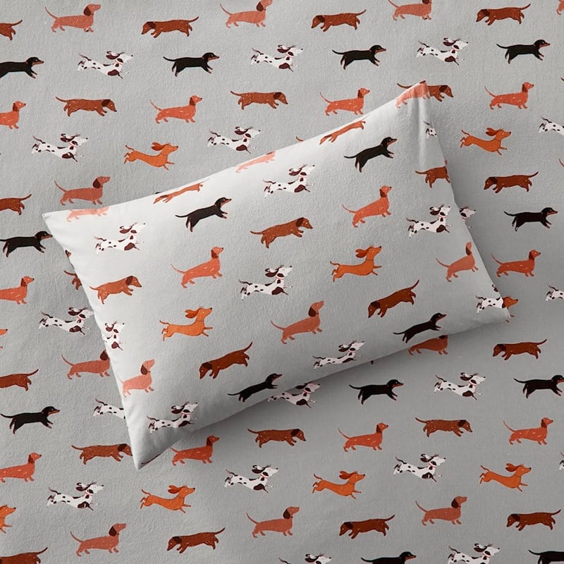 Printed Silver Dachshund Flannelette Sheet Set