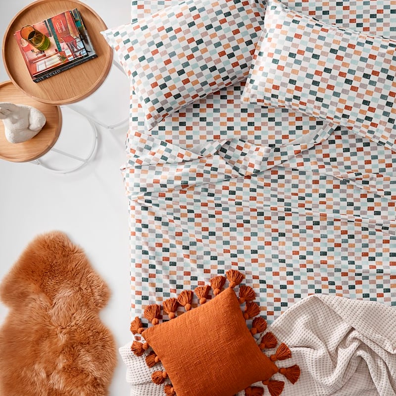 Printed Checkerboard Multi Flannelette Sheet Set