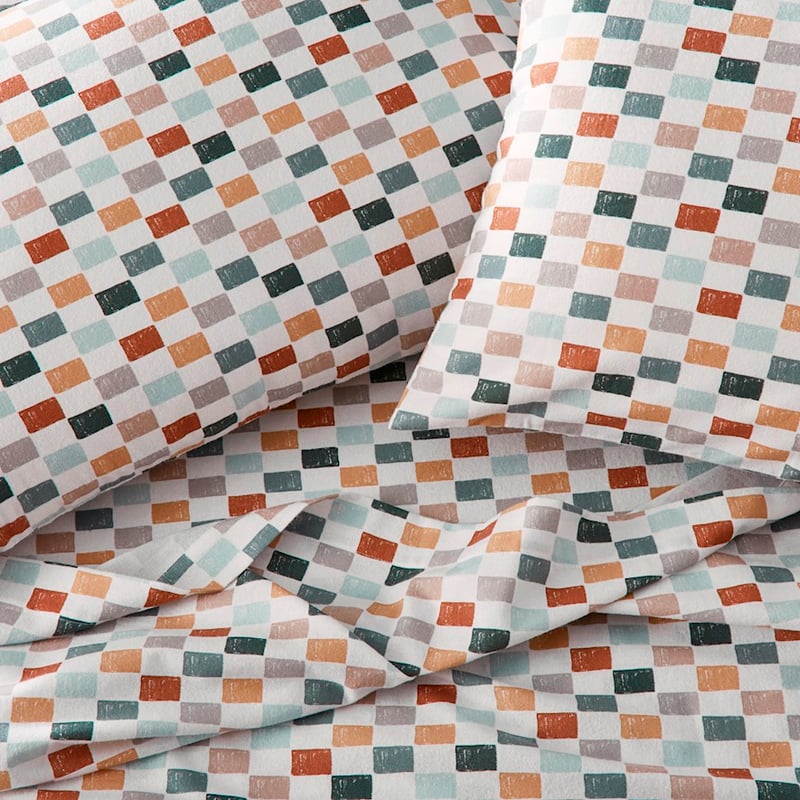 Printed Checkerboard Multi Flannelette Sheet Set