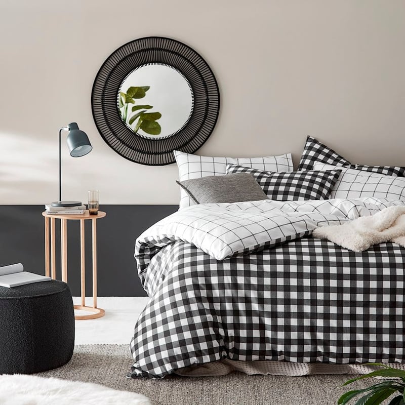 Printed Gingham Charcoal Flannelette Quilt Cover Set + Separates