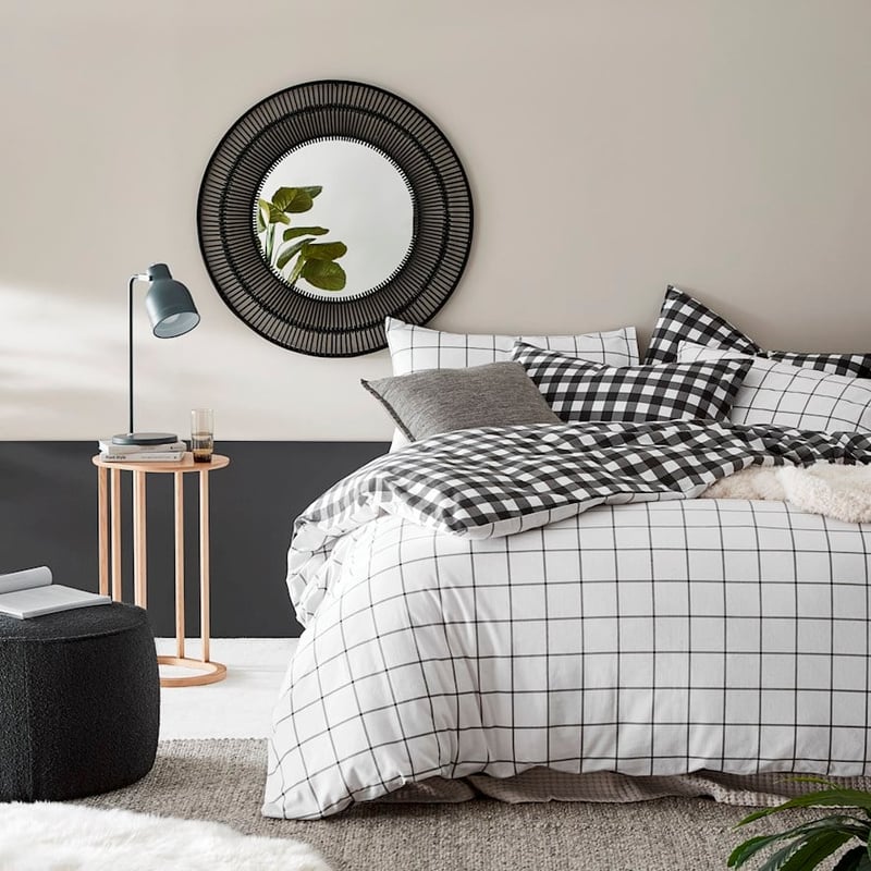 Printed Gingham Charcoal Flannelette Quilt Cover Set + Separates