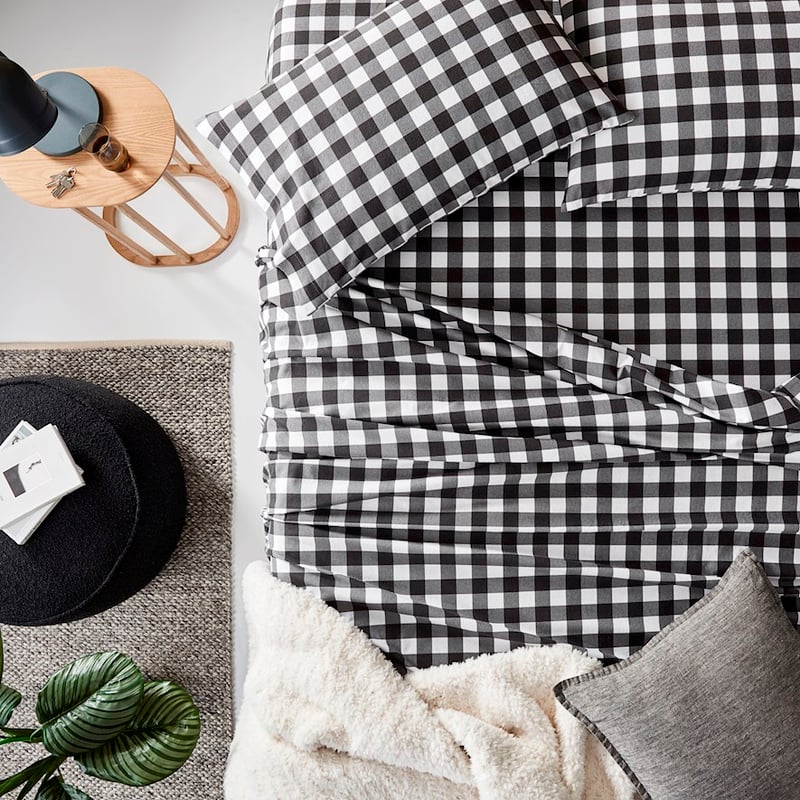 Printed Gingham Charcoal Flannelette Sheet Set
