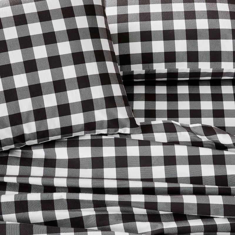 Printed Gingham Charcoal Flannelette Sheet Set