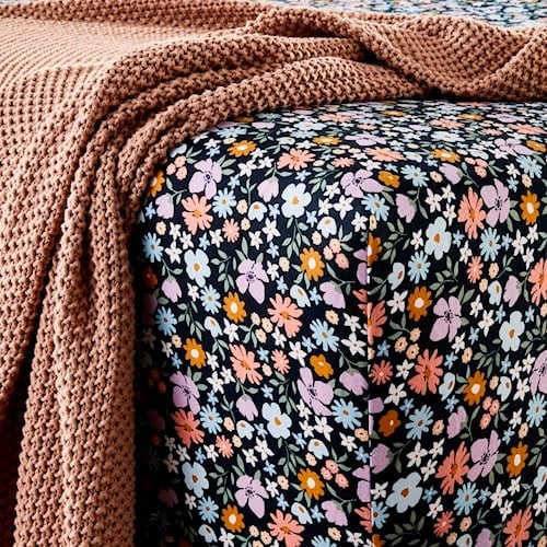 Printed Wild Bloom Navy Flannelette Sheet Separates