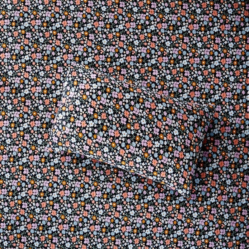 Printed Wild Bloom Navy Flannelette Sheet Separates