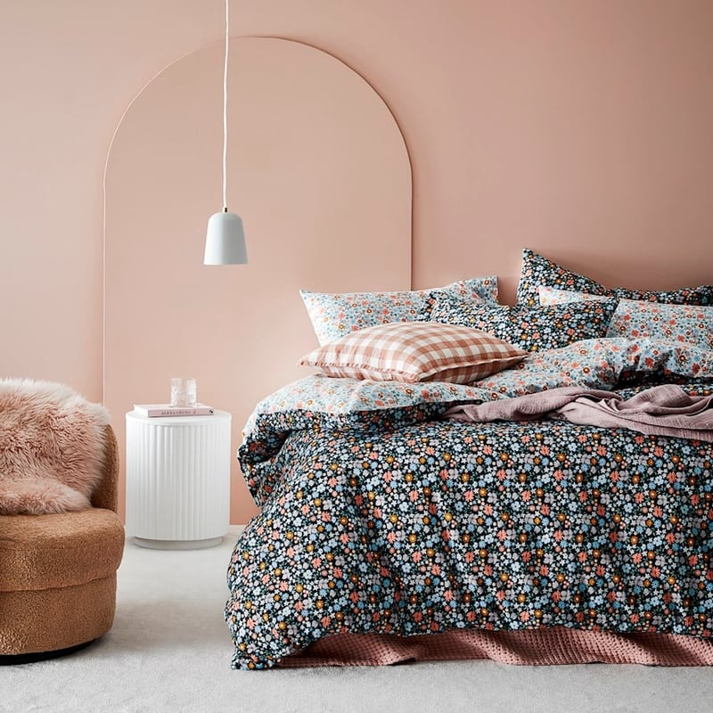 Printed Wild Bloom Navy Flannelette Quilt Cover Set + Separates