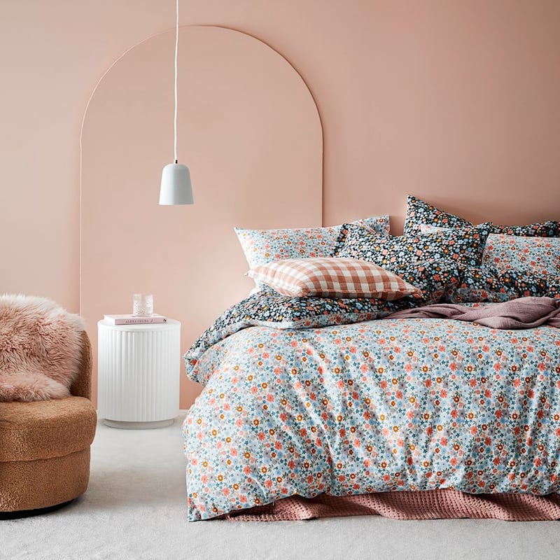 Printed Wild Bloom Navy Flannelette Quilt Cover Set + Separates