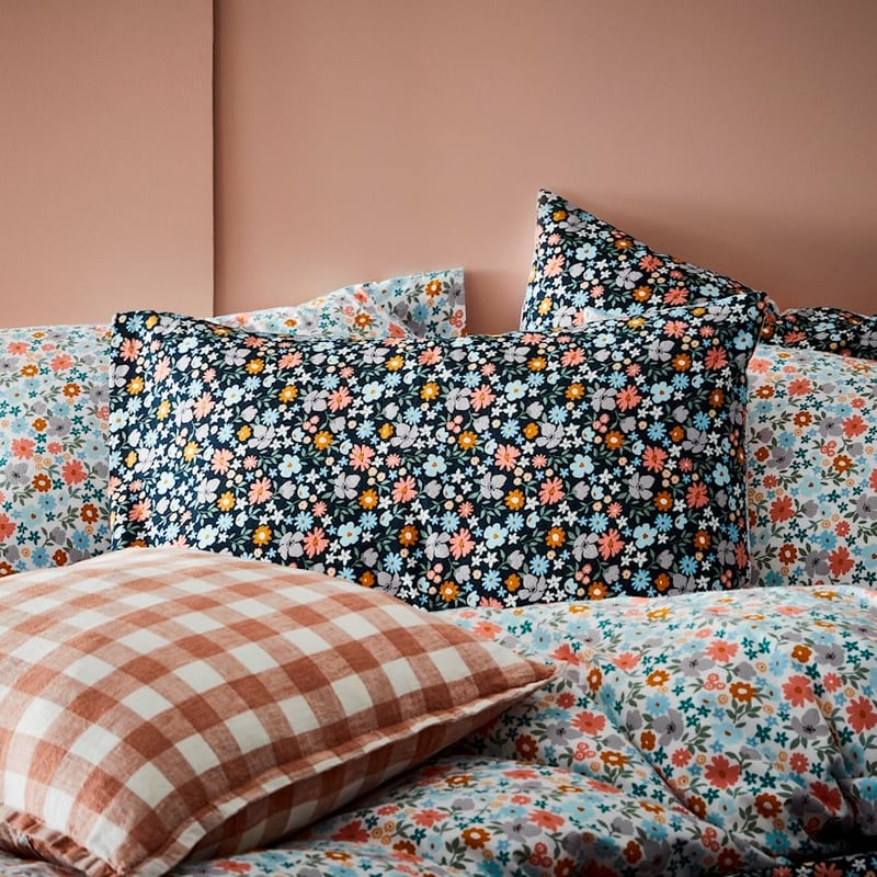 Printed Wild Bloom Navy Flannelette Quilt Cover Set + Separates