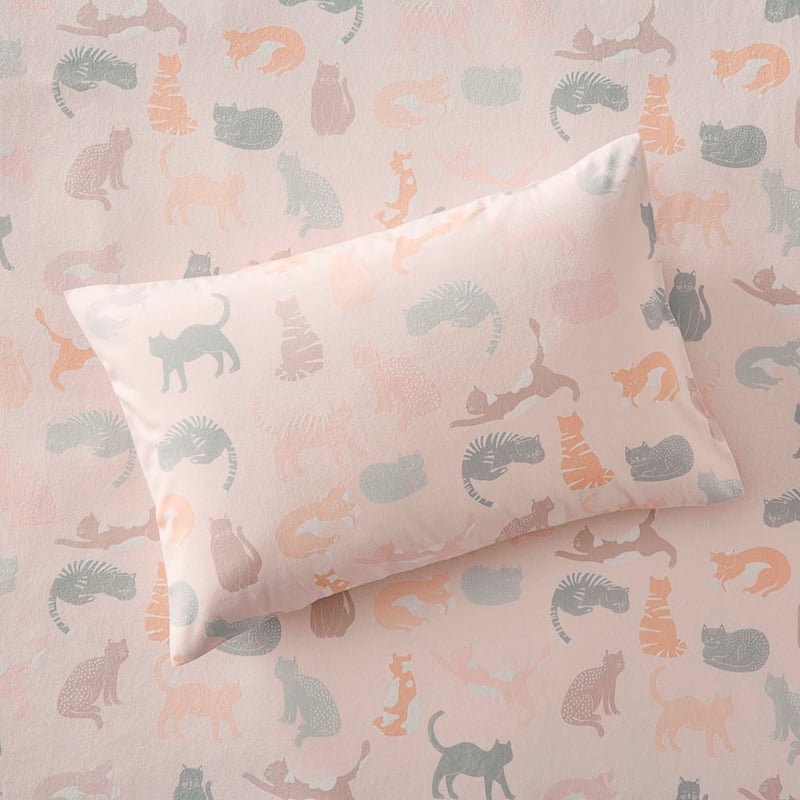 Printed Pink Cat Flannelette Sheet Separates