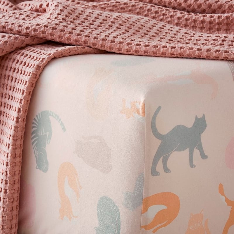 Printed Pink Cat Flannelette Sheet Separates