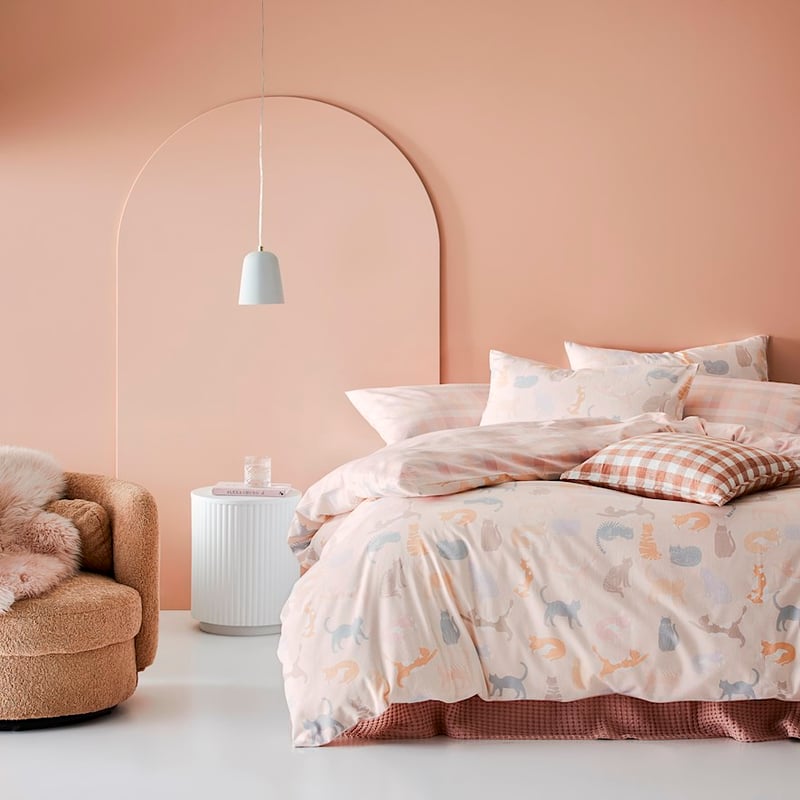 Printed Pink Cat Flannelette Quilt Cover Set + Separates