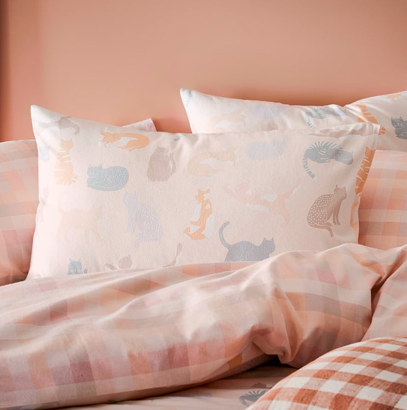 Printed Pink Cat Flannelette Quilt Cover Set + Separates