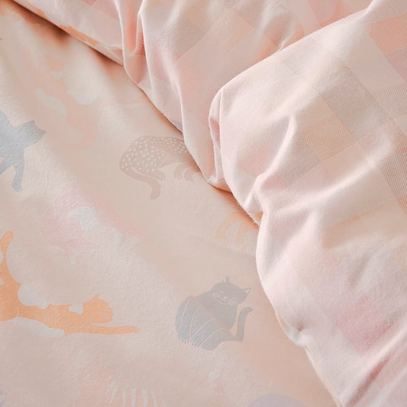 Printed Pink Cat Flannelette Quilt Cover Set + Separates