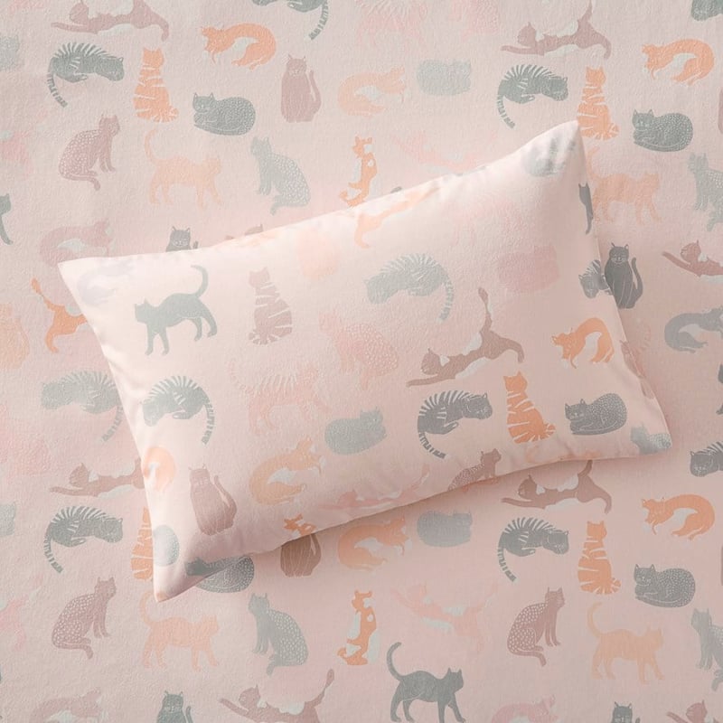 Printed Pink Cat Flannelette Sheet Set